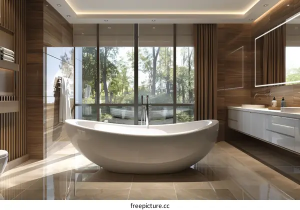 Modern Luxury Bathroom with Large Window