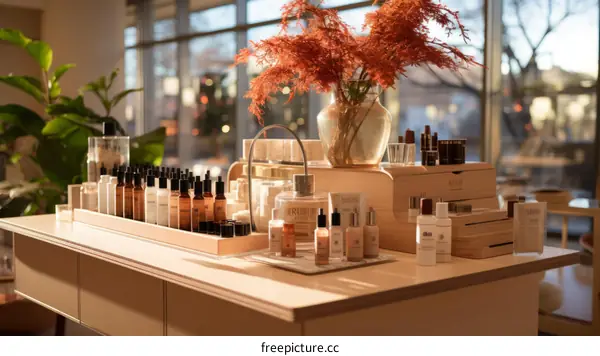 Organic Skincare Products Displayed on Wooden Table