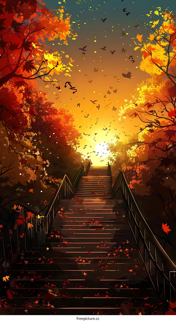 Autumn Stairway Leading to the Sky