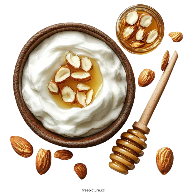 [Transparent Background PNG]Almond Yogurt Parfait with Honey