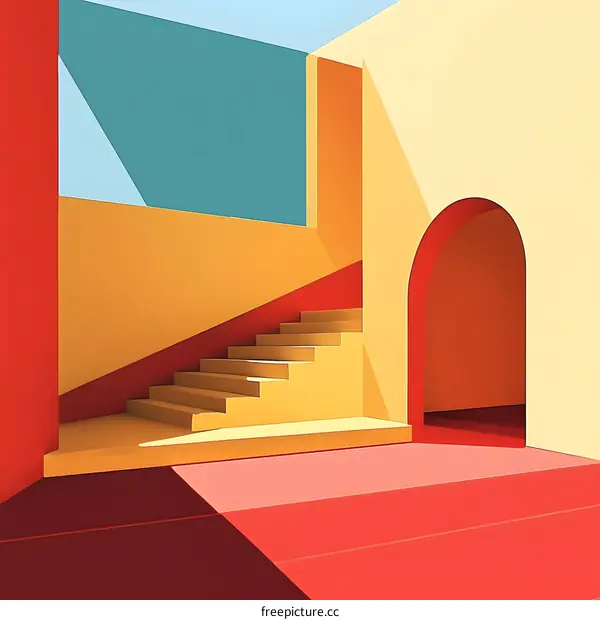 Abstract Modern Architecture Interior Design With Staircase and Archway