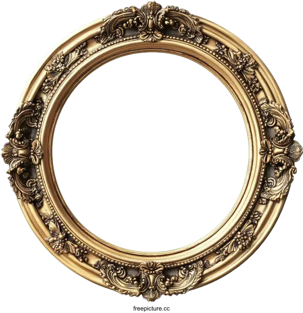 [Transparent Background PNG]Ornate Gold Round Picture Frame