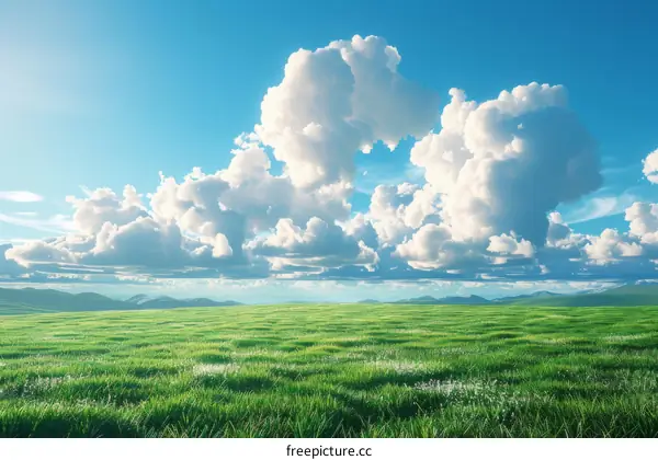 Vast Green Meadow Under a Cloudy Sky