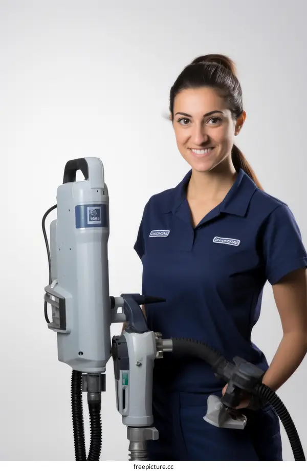 Young woman with a Prochem Everest portable carpet cleaning machine