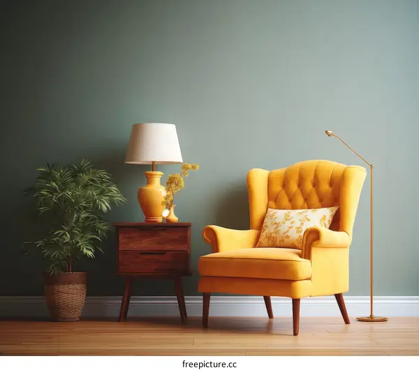 Modern Retro Yellow Armchair Interior Design