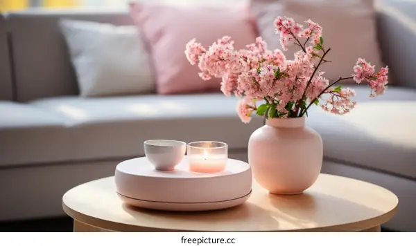 Inviting Living Room with Vibrant Pink Blooms