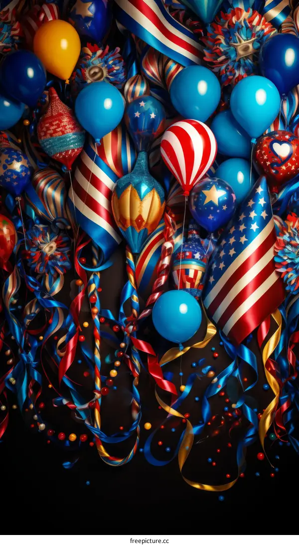 Patriotic Party Balloons and Streamers in Red White and Blue