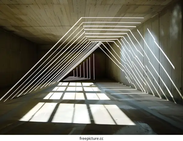 Abstract Geometric Shapes Created by Light in an Empty Concrete Room