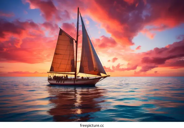 Sailboat at Sunset on the Open Sea