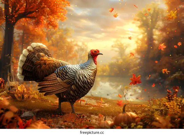Thanksgiving Turkey in Autumn Forest