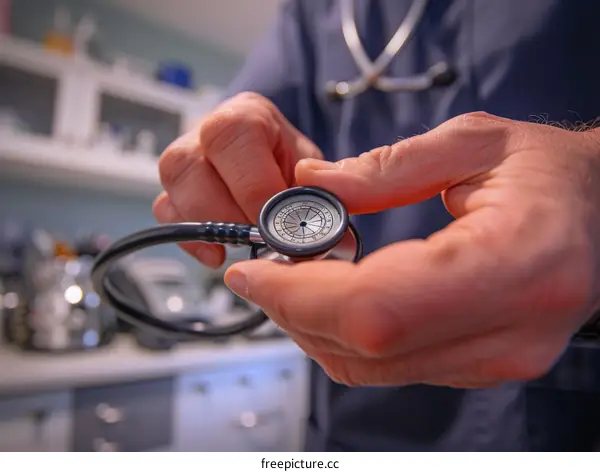 Close-up of a doctor holding a stethoscope in his hand