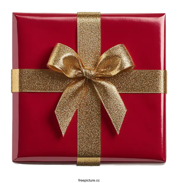 [Transparent Background PNG]Red Gift Box with Gold Ribbon and Bow
