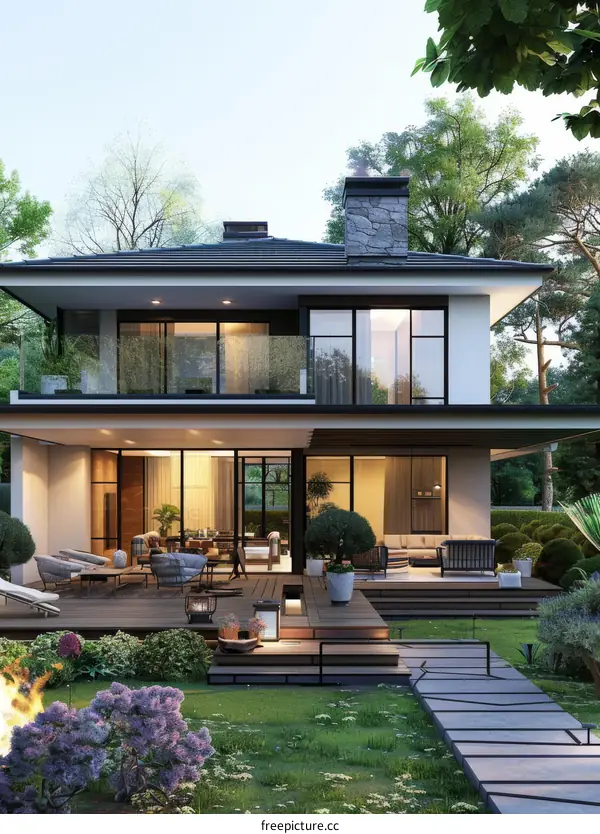 Lavish Modern Villa with Inviting Courtyard and Verdant Garden