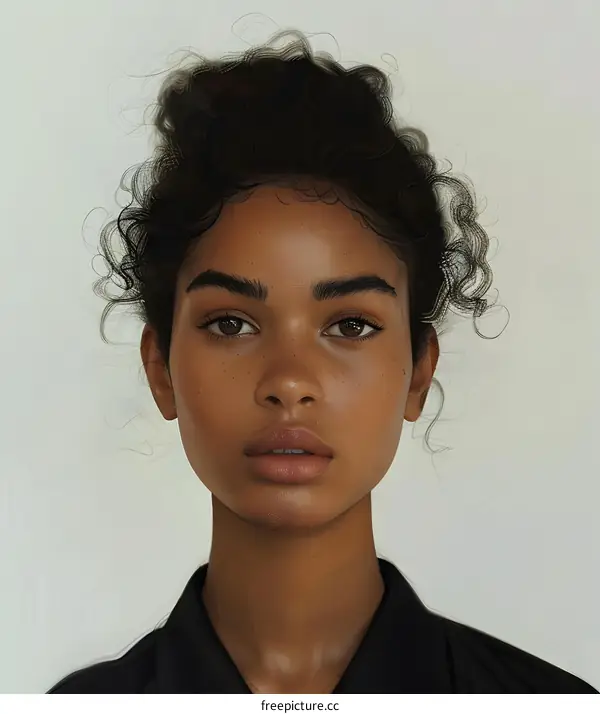 Portrait of a Young Black Woman with Curly Hair