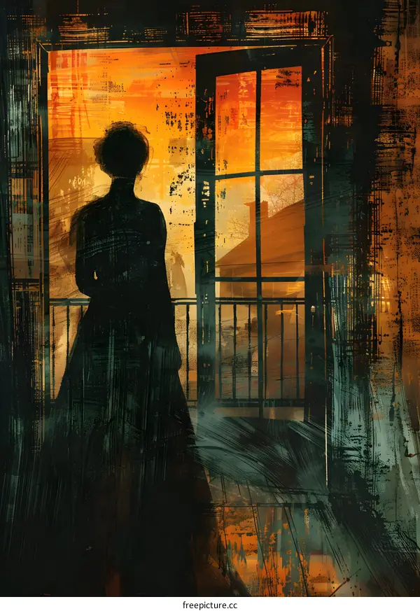 Woman in a long dress standing in front of an open door