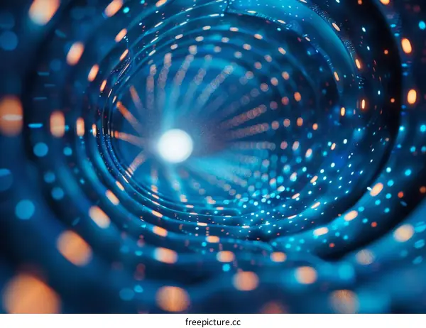 Blue and orange glowing lights form a futuristic tunnel