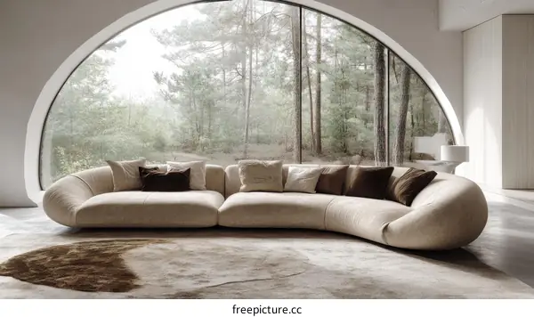 Modern Curved Sofa with Panoramic Window View