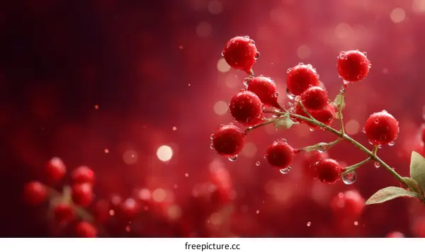 Red Berries with Water Droplets in a Festive Setting
