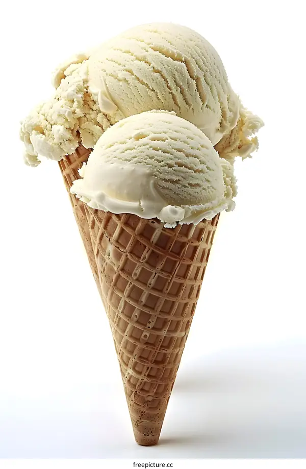 Two ice cream scoops in a cone