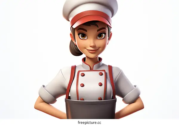 Smiling Cartoon Female Chef with Apron