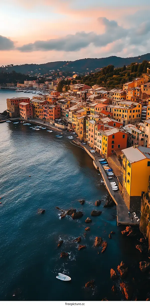 Aerial View of Colorful Buildings on a Coastline in Italy