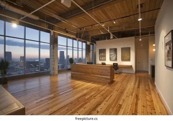 Spacious Industrial Office Interior with Windows