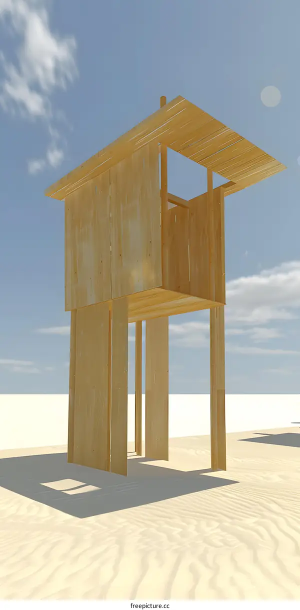 Wooden Minimalist House Model in Desert
