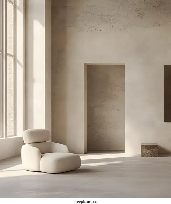Minimalist Interior Design with Beige Chair and Sunlight
