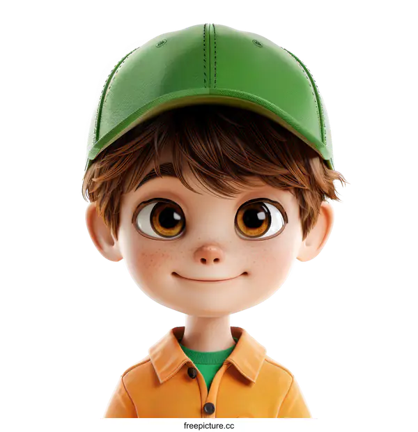 [Transparent Background PNG]Smiling Boy with Green Cap
