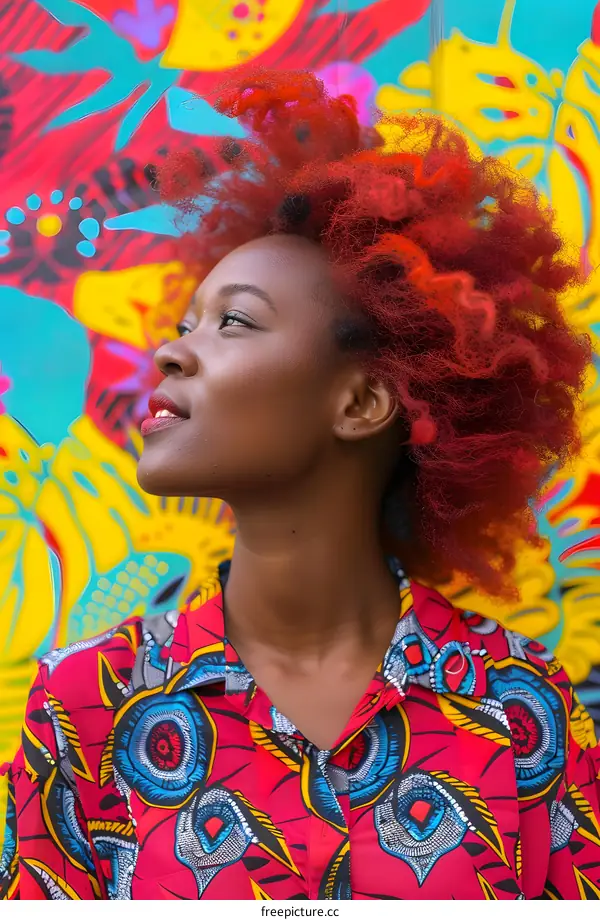 Portrait of a Young Woman with Red Hair Against a Colorful Background