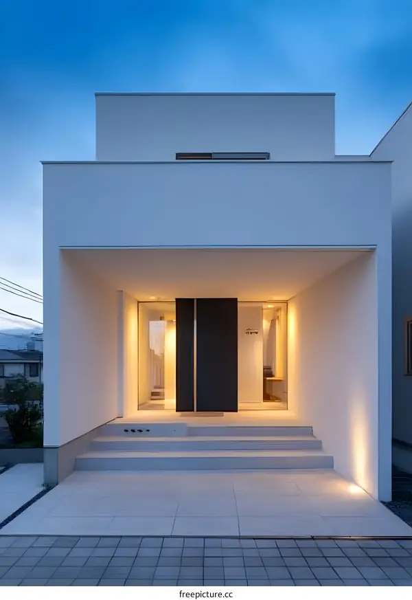 Modern Minimalist White House Exterior With Glass Door