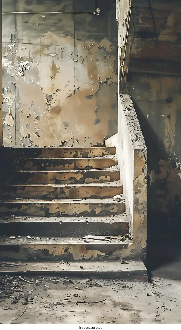 Abandoned Concrete Staircase Inside Old Building