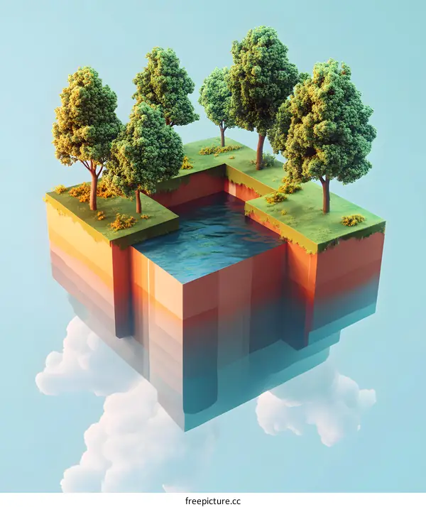 Floating Island with Trees and a River