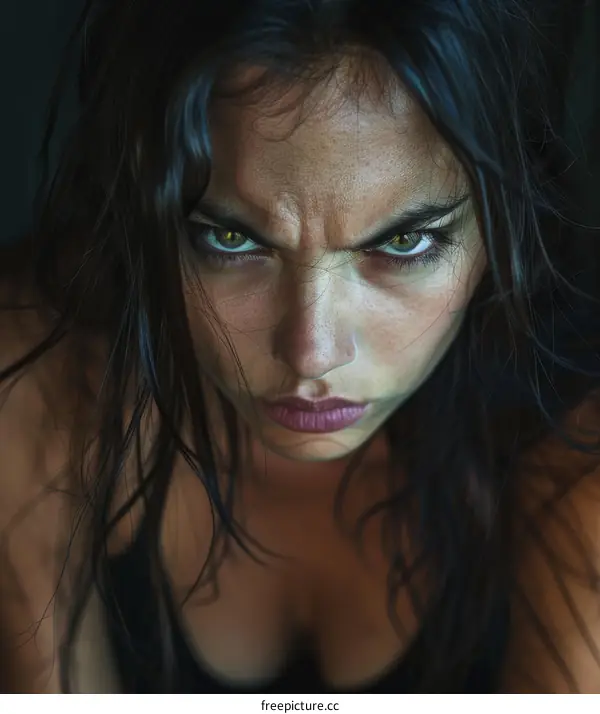 Close Up Portrait of a Woman with Intense Expression