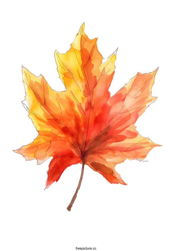 [Transparent Background PNG]Watercolor Painting of a Red and Yellow Maple Leaf