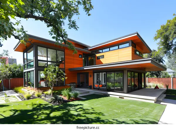 Modern Home Exterior Design with Large Windows and Wood Siding