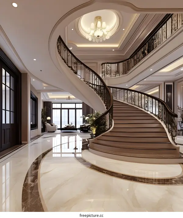 Luxury Home Interior Design With Spiral Staircase