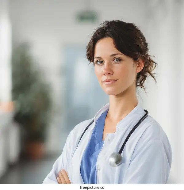 Confident Female Doctor Portrait in Hospital Setting