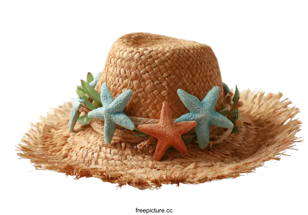 [Transparent Background PNG]Summer Straw Hat with Decorative Starfish