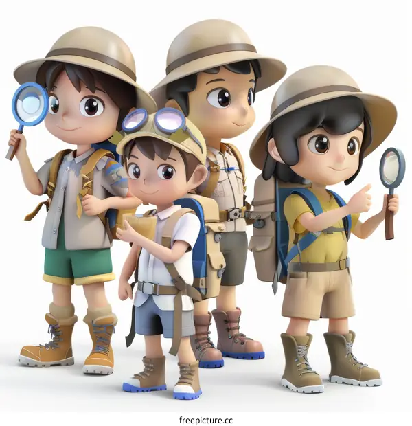 Four young explorers are on an expedition in the jungle.