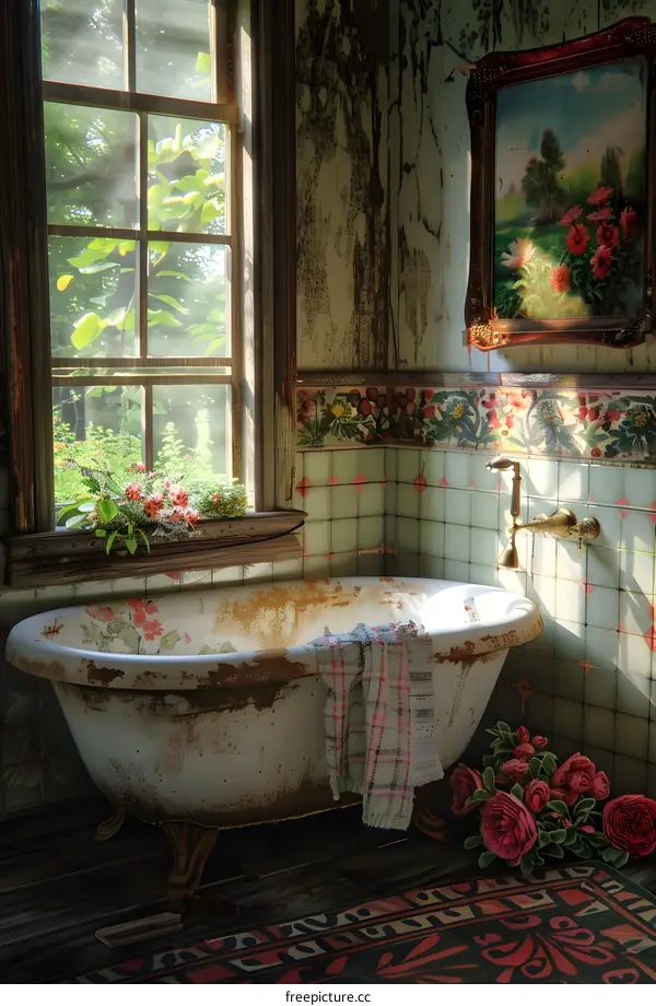 Vintage floral shabby chic bathroom