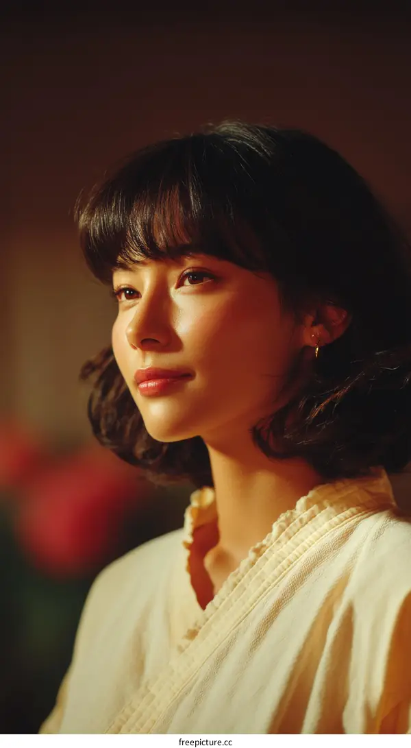 Close up portrait of a woman with warm lighting