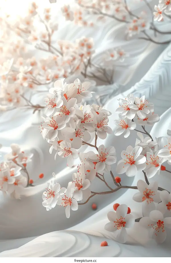 Beautiful Cherry Blossoms on a Soft White Background