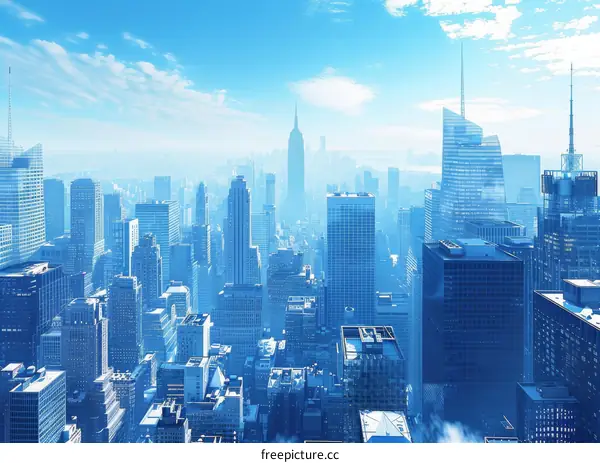 Blue Skyscrapers and Sunlight over Manhattan