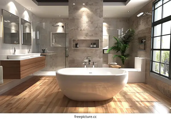 Modern Bathroom Interior Design with Wooden Flooring