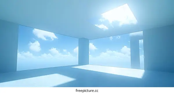 Modern Room with Blue Sky and Clouds