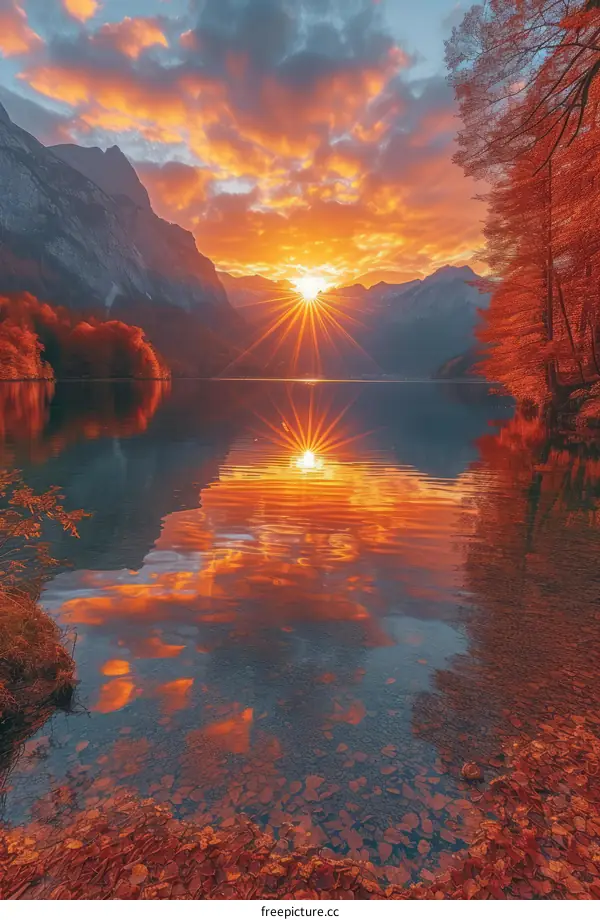 Mountains and lake in the fall season