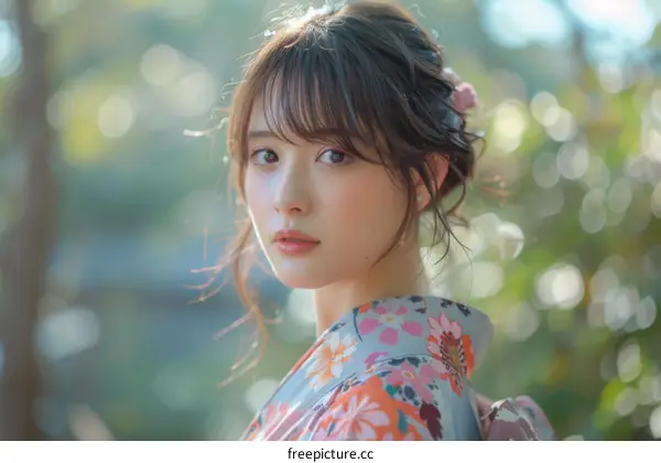 Asian Woman in Traditional Japanese Kimono