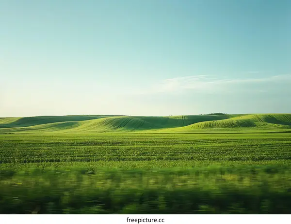 Green rolling hills landscape with blue sky and white clouds