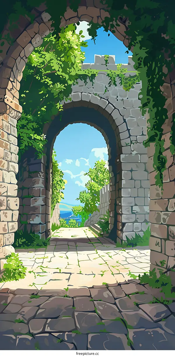 Stone Archway Landscape Illustration